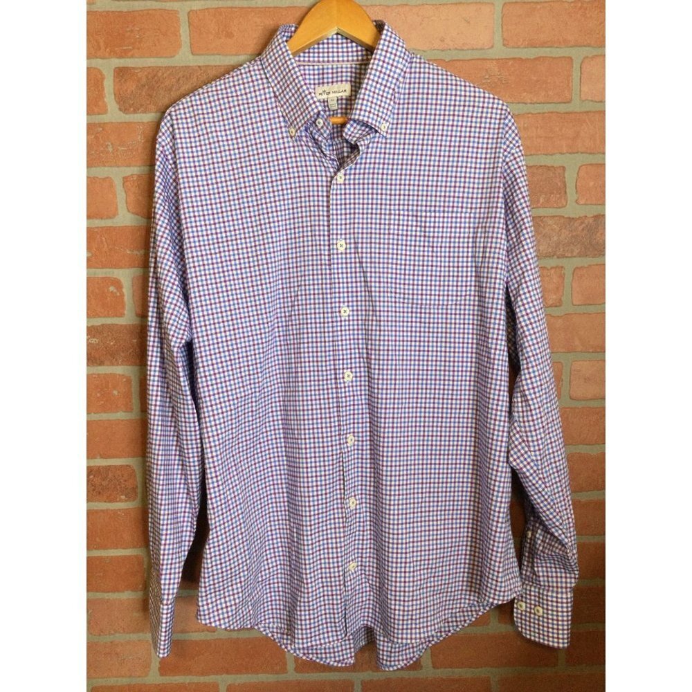 Peter Millar Men's Button Down Shirt Long Sleeves Collared Pocket Check XL